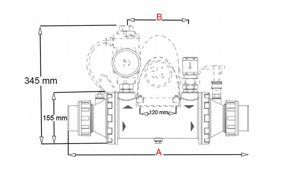 dimensions de l'échangeur de piscine Heatline Plus by Zodiac 