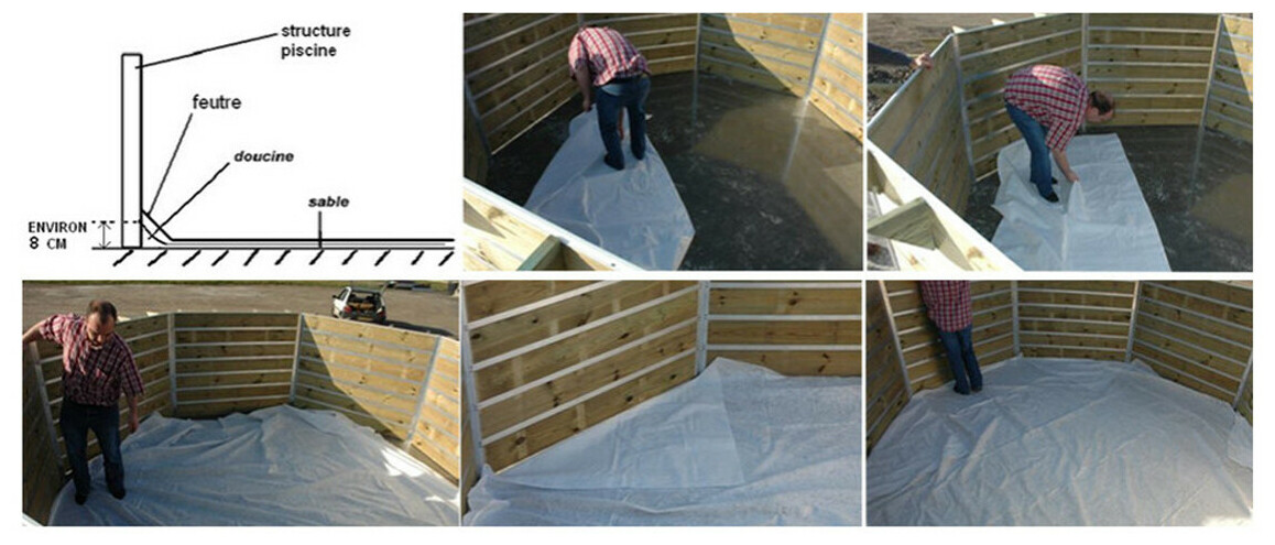 installation du feutre de la piscine bois waterclip bohol