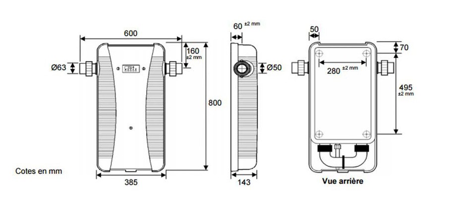 Dimensions du réchauffeur électrique de piscine Zodiac RE U en situation
