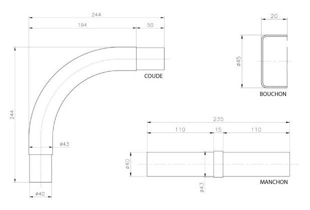 maion courante - accessoires assemblage dimensions