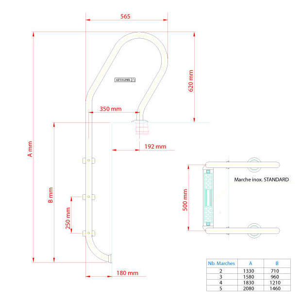 echelle piscine mixte inox dimensions