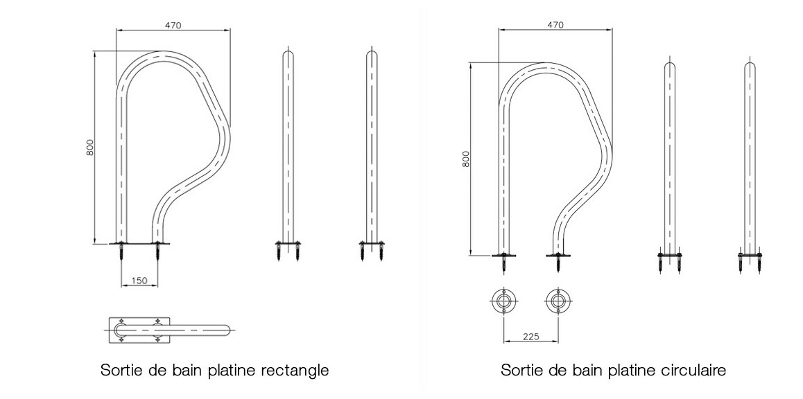 dimensions de la sortie de bain avec Platine de fixation