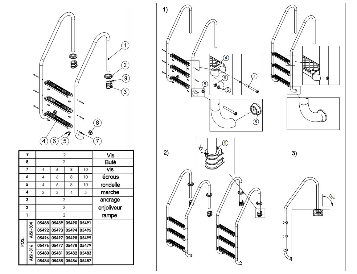 installation de l'échelle standard tout inox pour piscine enterrée