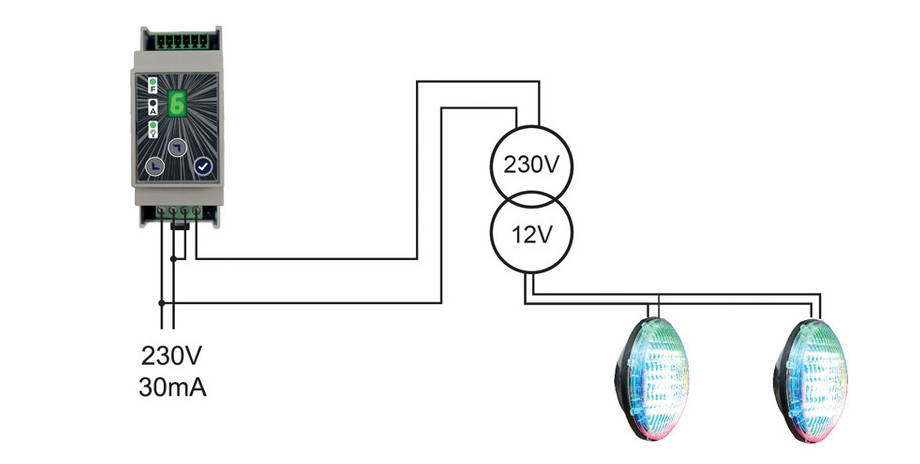boîtier de commande Brio Rc pour projecteurs led piscine installation