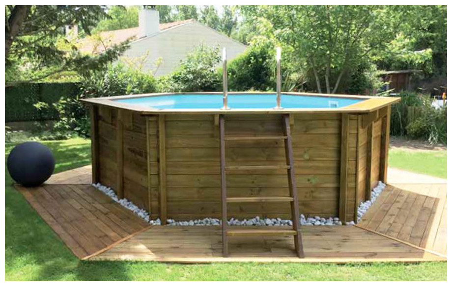 piscine bois hexagonale woodfirst originale 412x119cm aperçu