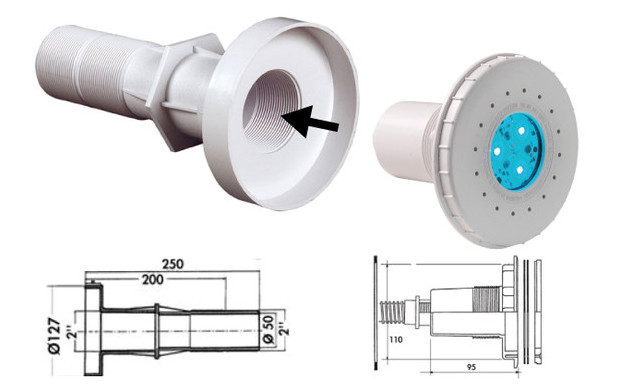 projecteur piscine - coupe et dimensions