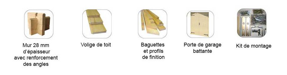 accessoires fournis avec le garage en bois Mauritius Lasita Maja en option