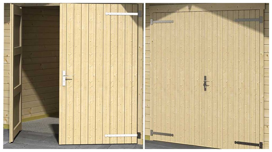 détail de la porte du garage en bois Mauritius Lasita Maja en situation