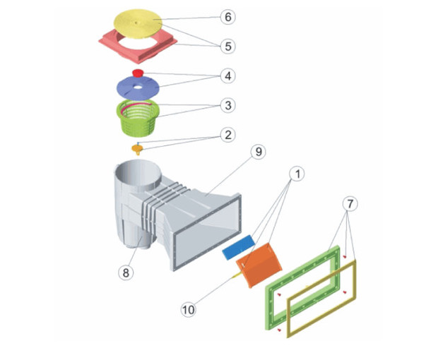 pieces a sceller piscine beton Astral - skimmer 15 L GM eclate