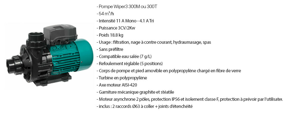 pompe wiper 3 Kit nage à contre courant complet prêt à poser - NCR