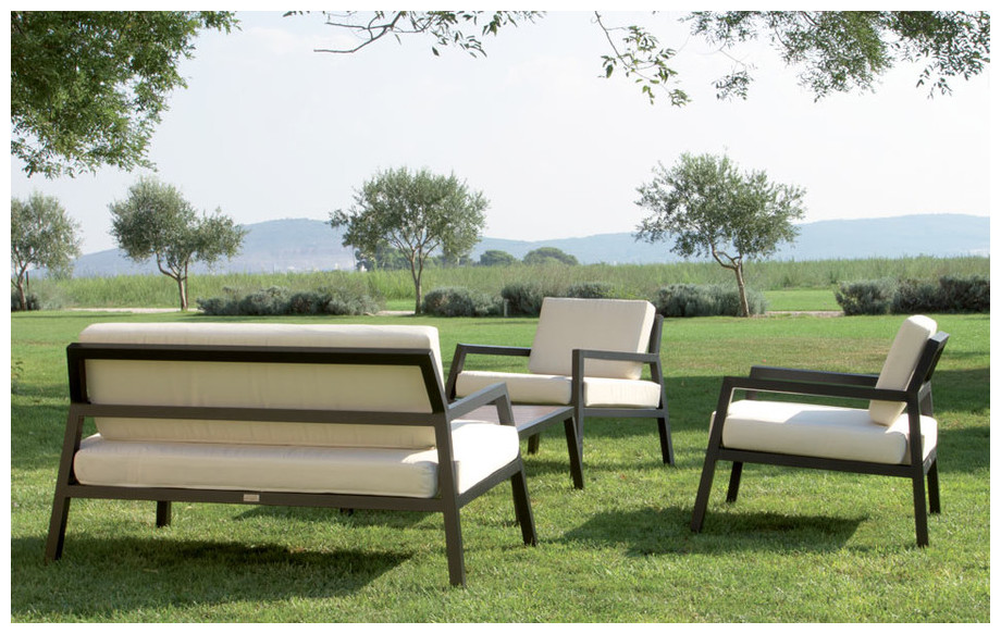 Salon de jardin bas d'extérieur en aluminium traité Modéna noir