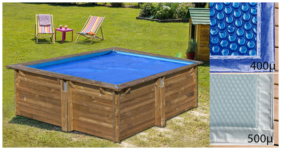 bâche été à bulles pour piscine bois Woodfirst Original carrée 