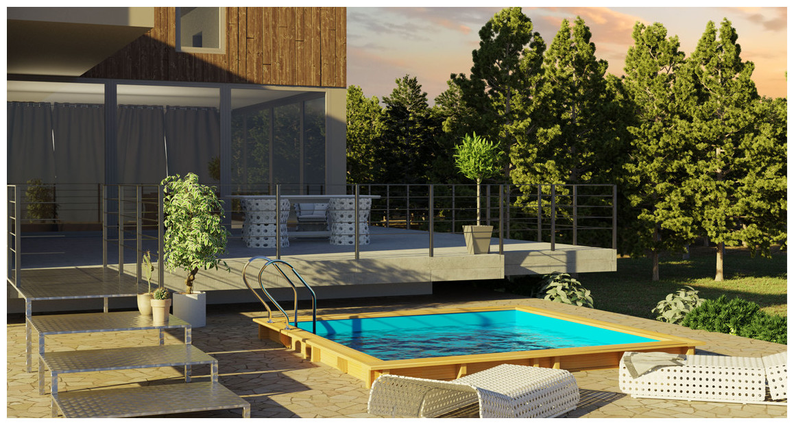 piscine bois carrée woodfirst original en situation