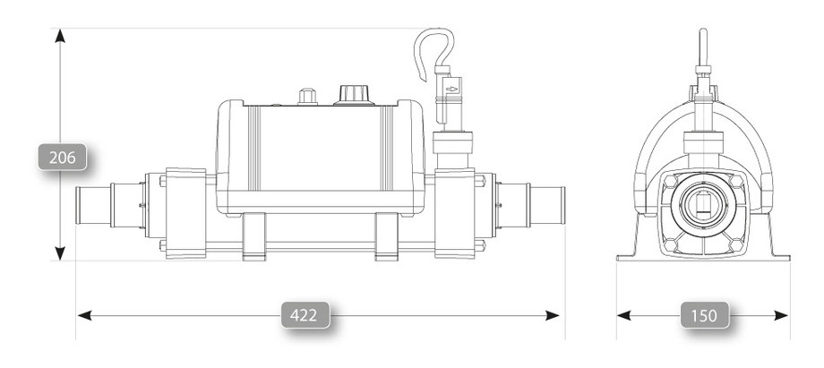 Réchauffeur Vulcan Nano 3 kW pour spas et piscines - dimensions