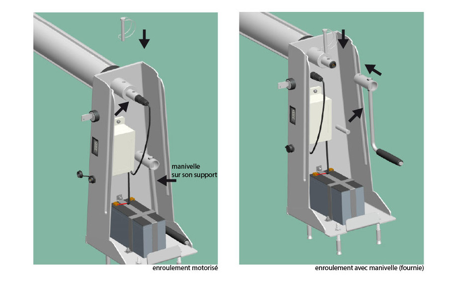 enrouleur de bache a bulle piscine - moteur et manivelle