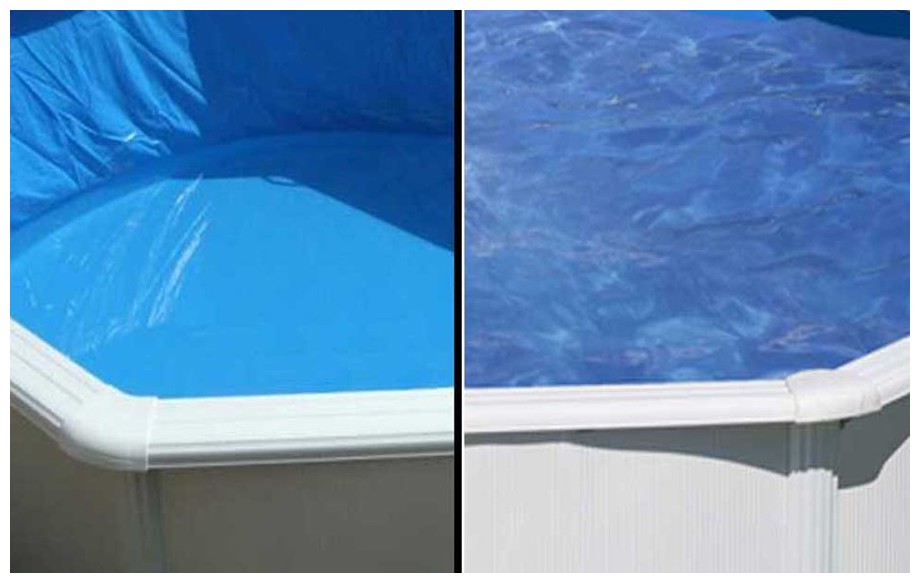 Liner Gré bleu uni système rail d'accroche  pour piscine  hors sol en situation