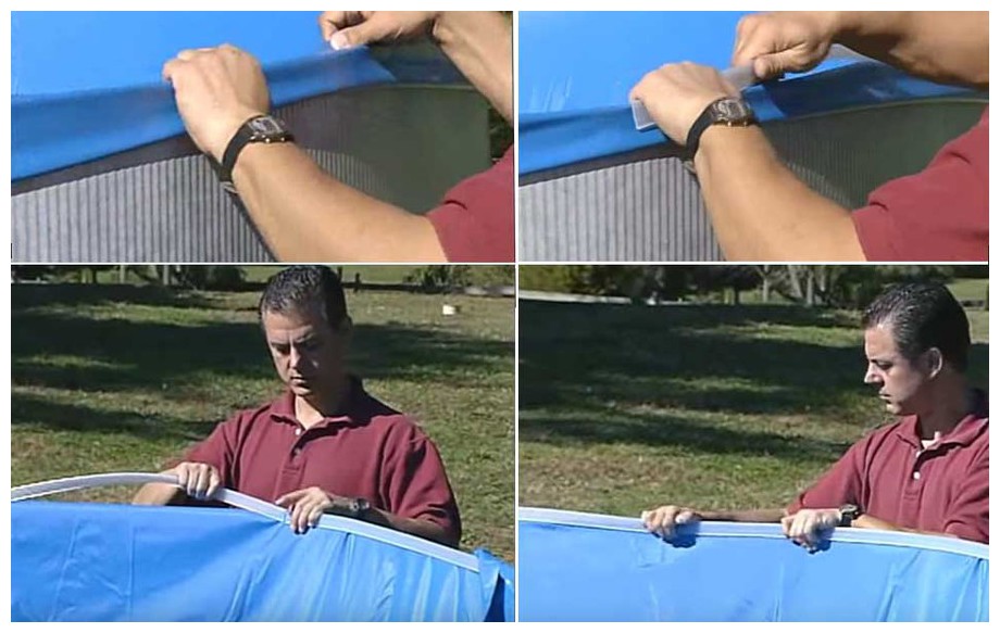 Liner Gré bleu uni système Overlap pour piscine  en situation