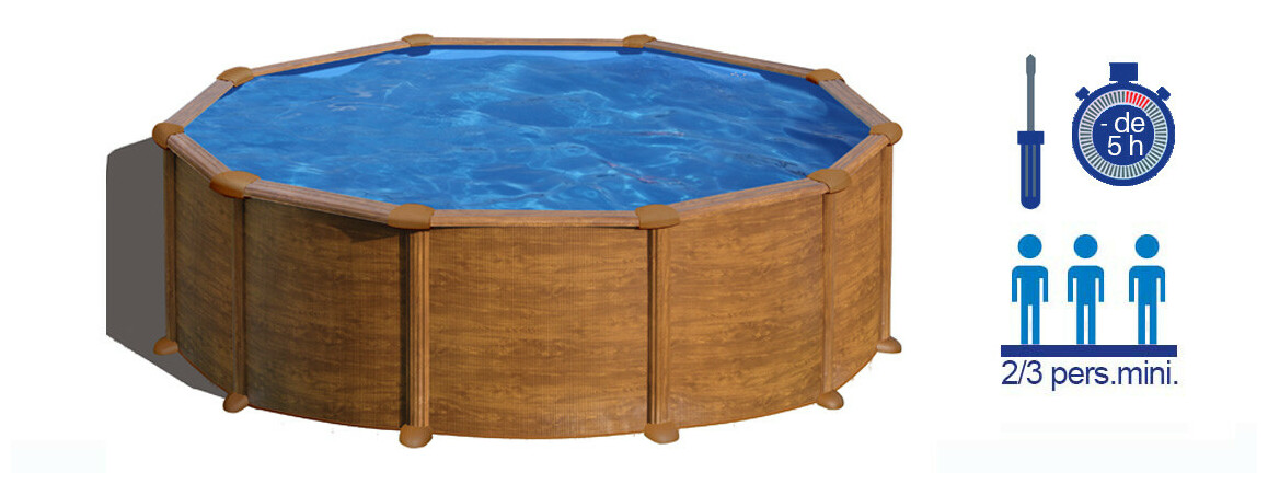 montage du Kit piscine aspect bois ronde Mauritius - Ø460 x H132 cm