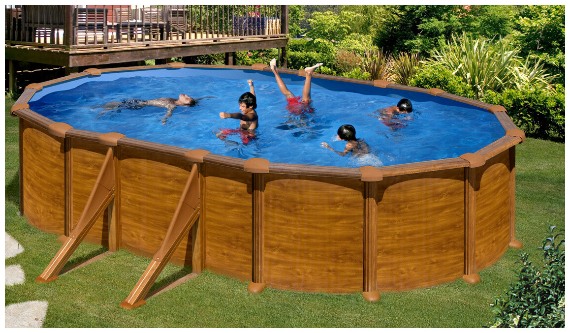 Kit piscine aspect bois ovale Mauritius - 610 x 375 x H132 cm