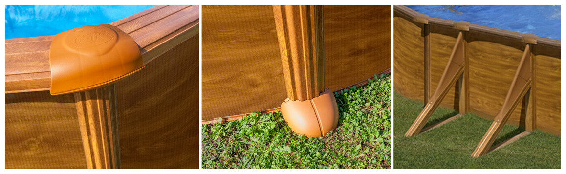 structure du Kit piscine aspect bois ovale Mauritius - 610 x 375 x H132 cm