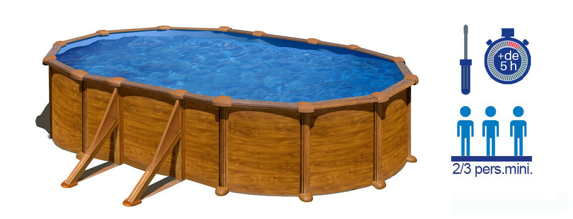 montage du Kit piscine aspect bois ovale Mauritius - 610 x 375 x H132 cm