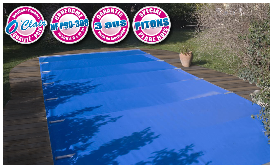 Bâche à barres Pool-Barres Argent pour piscines avec plage bois