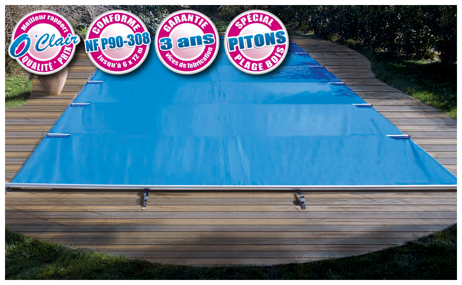 Bâche à barres piscine Pool-Barres Bronze pour piscine à plage bois