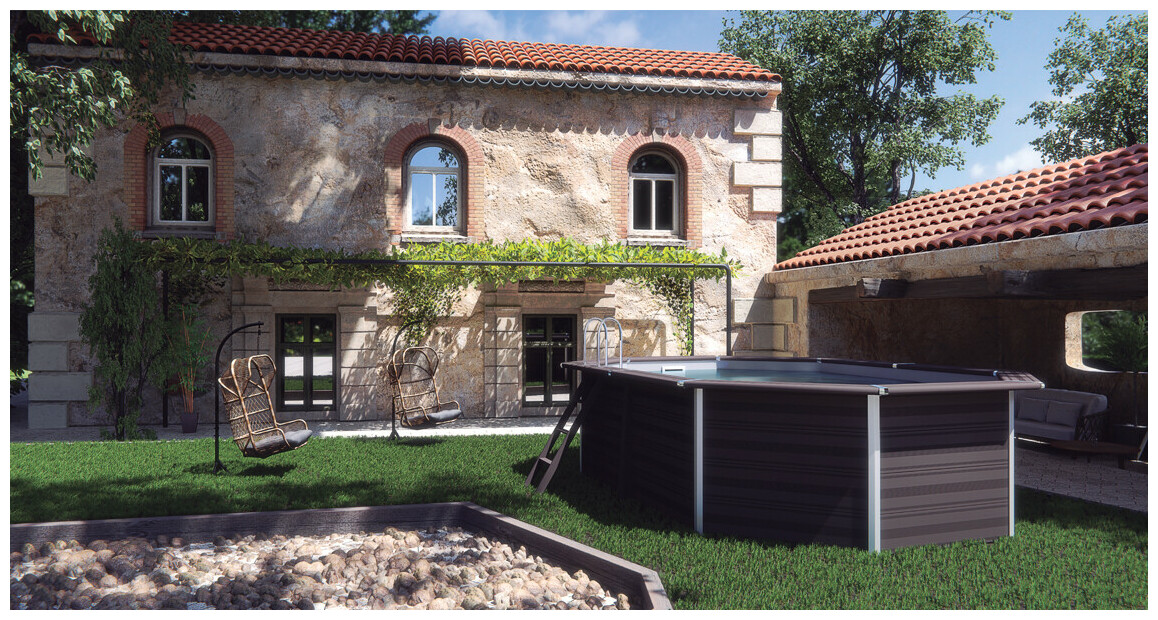 Kit piscine composite octogonale allongée - 5.24 m x 3.86 m x H.1.24 m