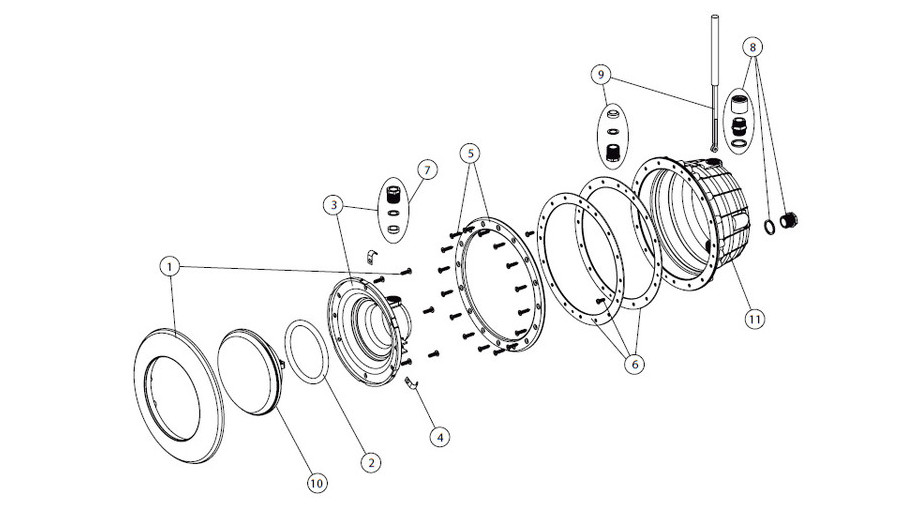 composition du projecteur  Led Rgb sable pour piscine béton et liner Astral 