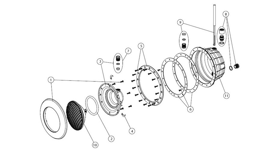 composition du projecteur  Led blanc pour piscine béton et liner Astral bleu