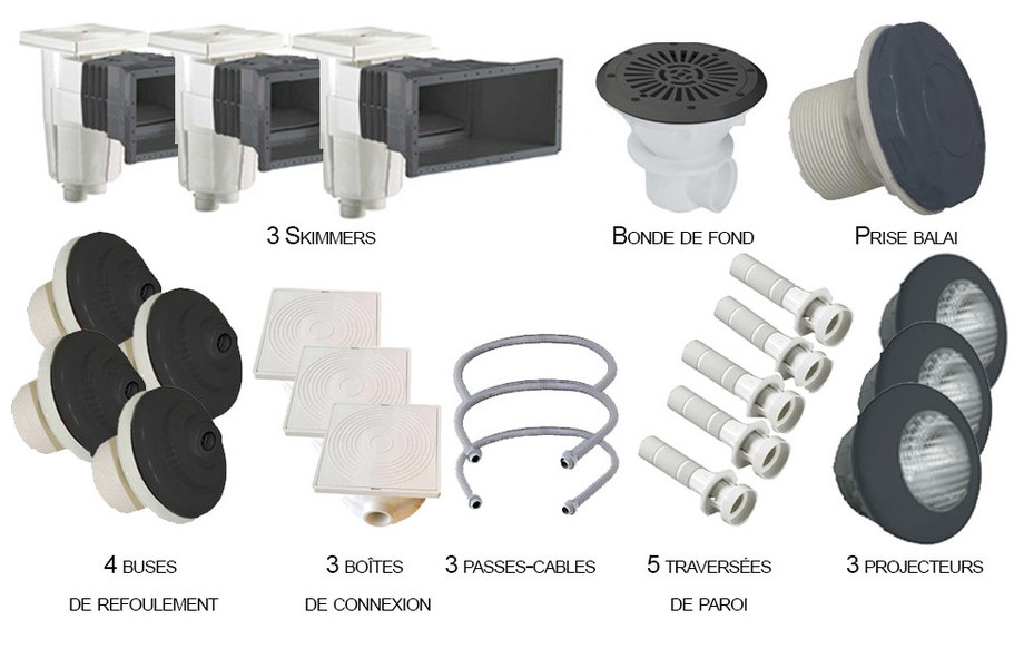 Kit N°3 pièces à sceller grises anthracite pour piscine liner 