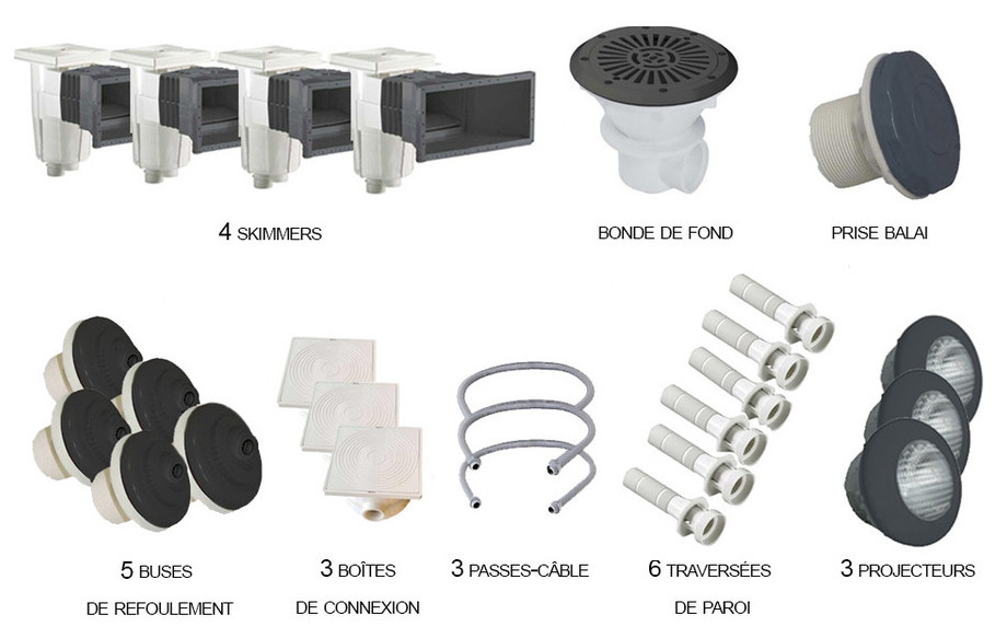 Kit N°4 pièces à sceller grises anthracite pour piscine béton
