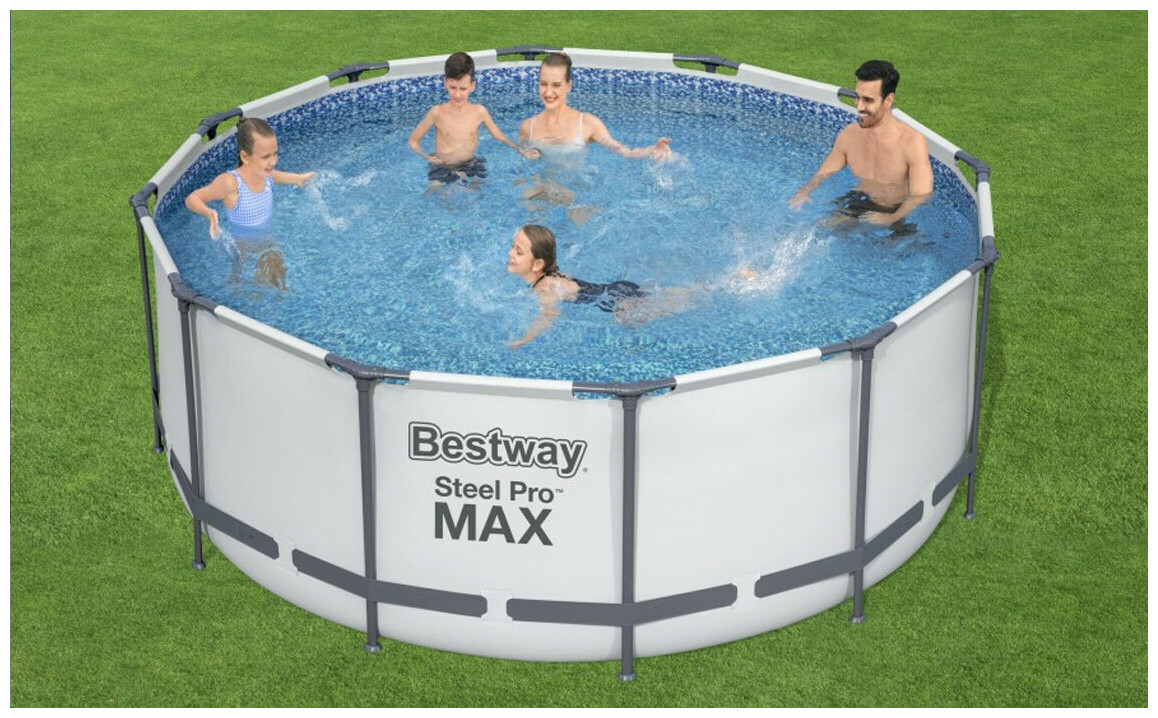 Piscine hors sol Steel Pro Max™ ronde effet pierre - Ø3.66 x H.1.22 m en situation