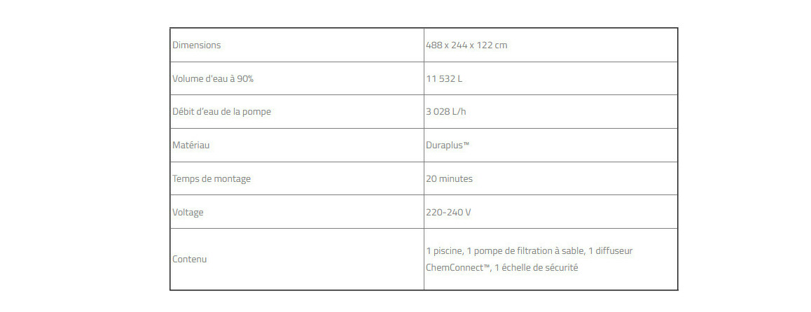 caractéristiques de la Piscine hors sol Power Steel rectangle grise - 4.88 x 2.44 x H.1.22m