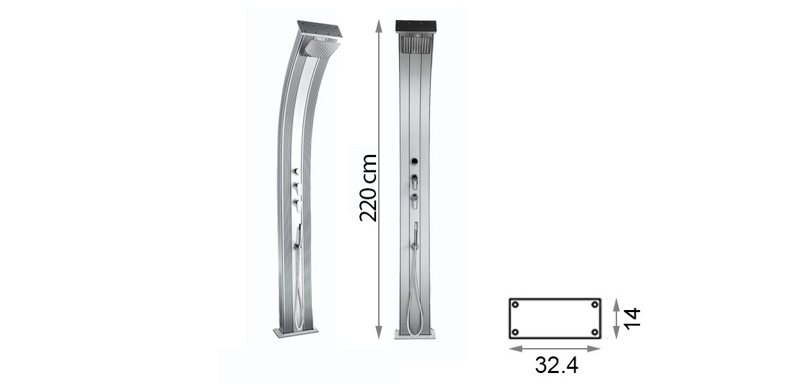 dimensions de la douche hybride dada curve en situation