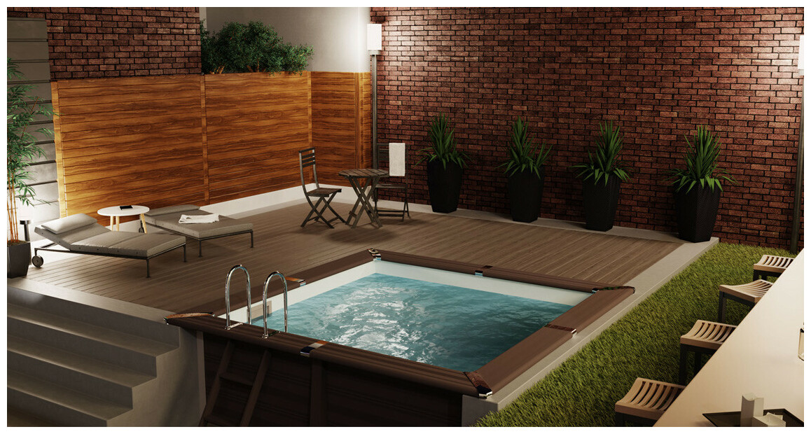 atout de la piscine composite carrée Gre 3.26m x 3.26m x H 0.96m