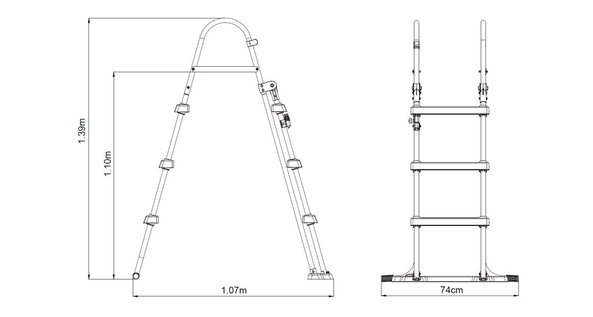 dimensions de l'échelle de sécurité 107 cm pour piscine hors sol bestway 