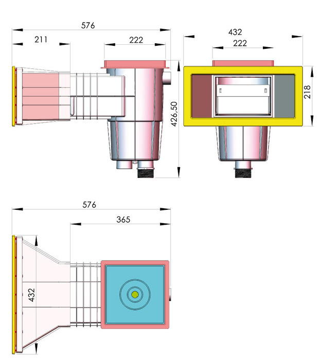 Skimmer sable avec grande meutrière et couvercle carré pour piscine béton et liner