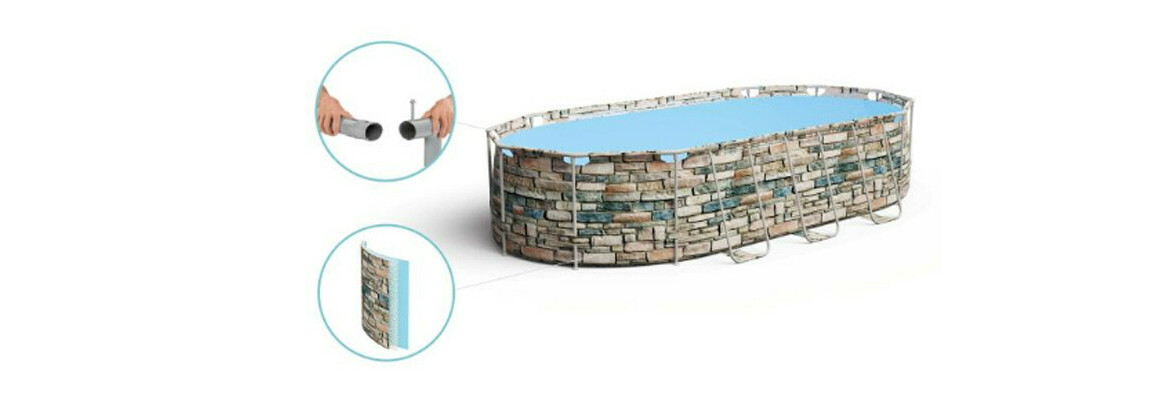 descriptif de la Piscine hors sol Power Steel ovale effet pierres - 6.10 x 3.66 x 1.22 m