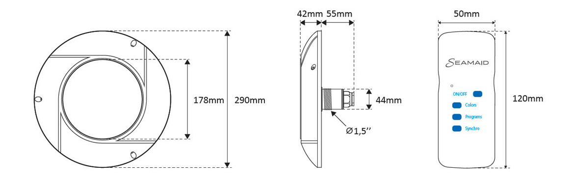 dimensions du projecteur plat LED pour piscine - Eclairage couleur