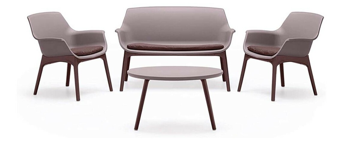 salon de jardin bas marron taupe  4 places en polypropylène Marinello Hémisphère 