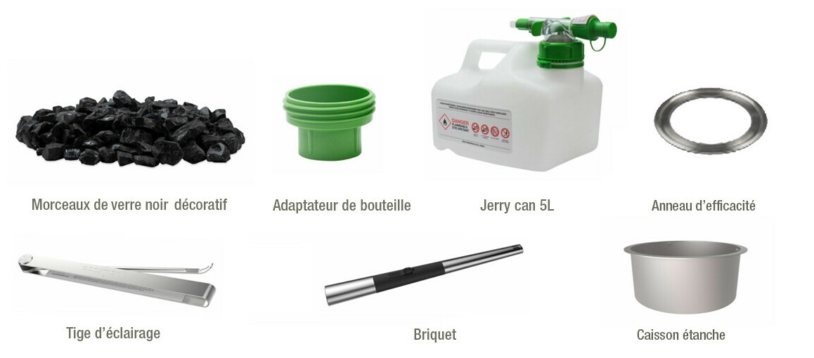 accessoires inclus avec la cheminée à l'étahnol Ecosmart fire 