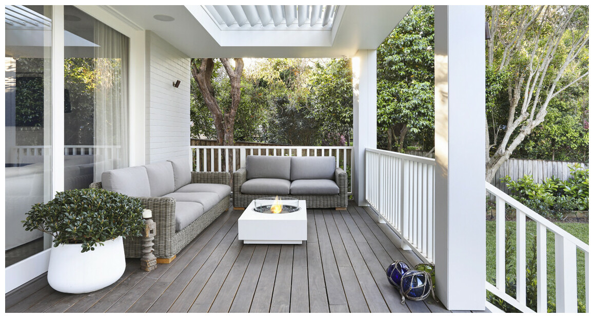 Cheminée à l'éthanol martini 50 par Ecosmart Fire en situation extérieure