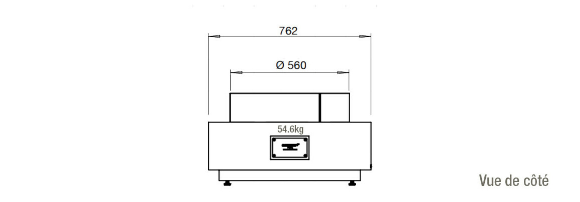 dimensions vue de côté de la table de feu martini 50 ecosmart fire
