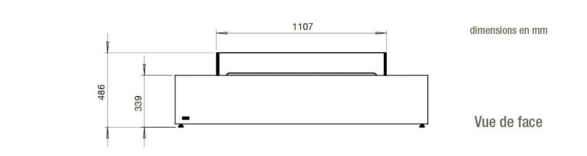 dimensions vue de face de la table de feu wharf 65 ecosmart fire