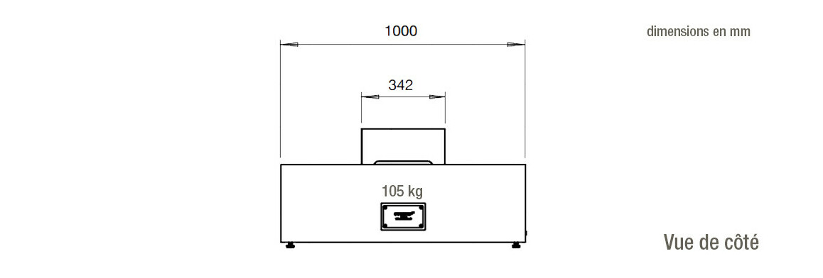 dimensions vue de côté de la table de feu wharf 65 ecosmart fire