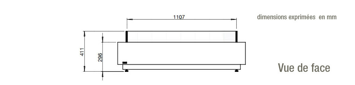 dimension vue de face de la table extéreiure cosmo 50 ecosmart fire