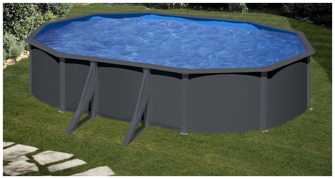 atouts du Kit piscine acier ovale grise aspect graphite - 5.27 m x 3.27 m x H.1.22 m