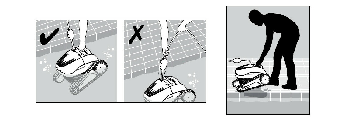 mise en route et retrait de l'eau du robot de piscine E35