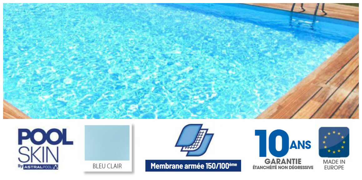 liner pvc armé 150 ème pour piscine poolskin astral pool bleu clair